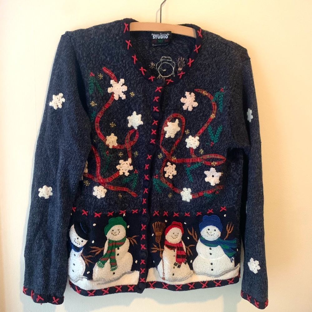Vintage Embroidered Winter Snowman Sweater ⛄️ ❄️